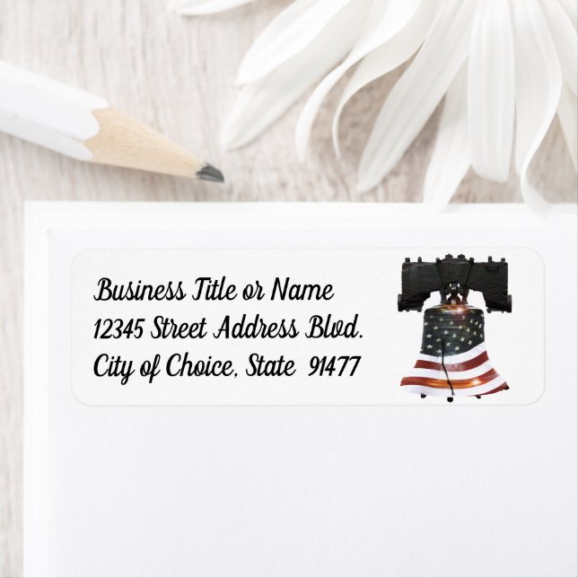 Etiqueta Campana de la libertad con bandera estadounidense (In situ)