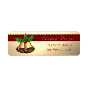 Etiqueta Campanas de Navidad elegantes y ramas de acebo