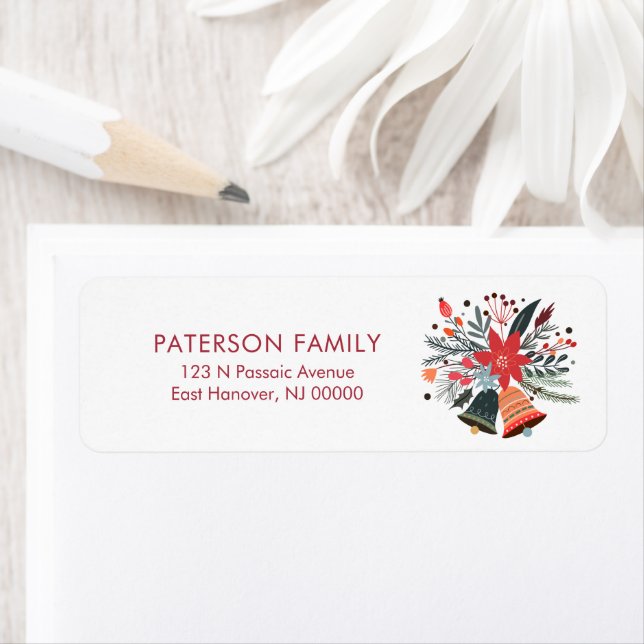 Etiqueta Campanas y flores de los navidades (In situ)