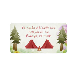 Etiqueta Camping, carpas y fogatas, dirección Woodland