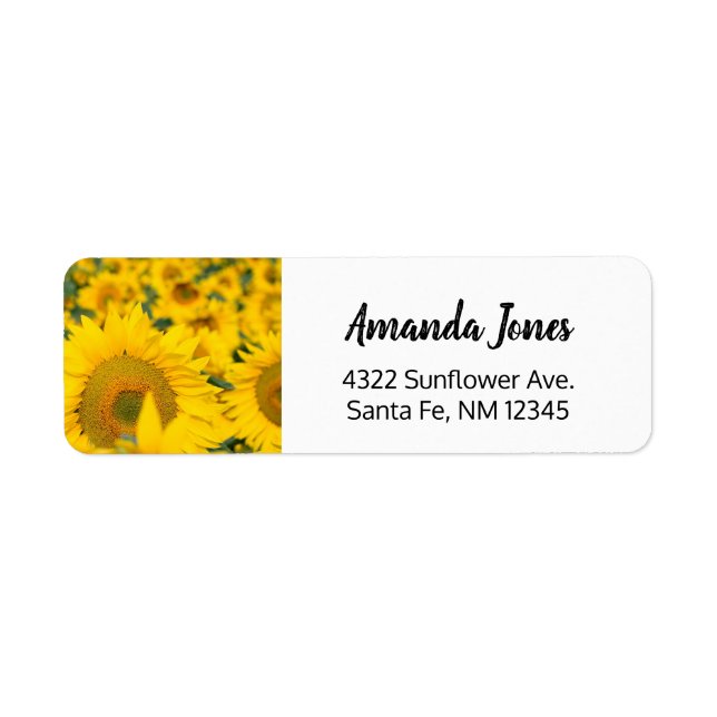 Etiqueta Campo amarillo de girasoles, fotografía (Frente)