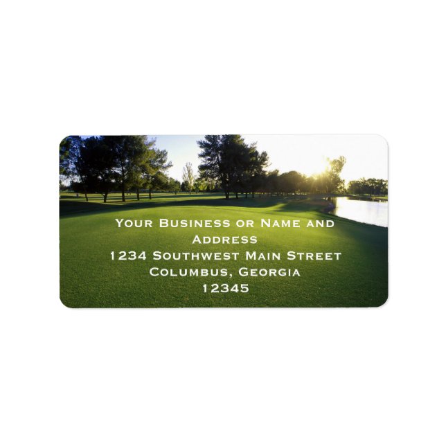 Etiqueta Campo de golf verde al amanecer (Frente)