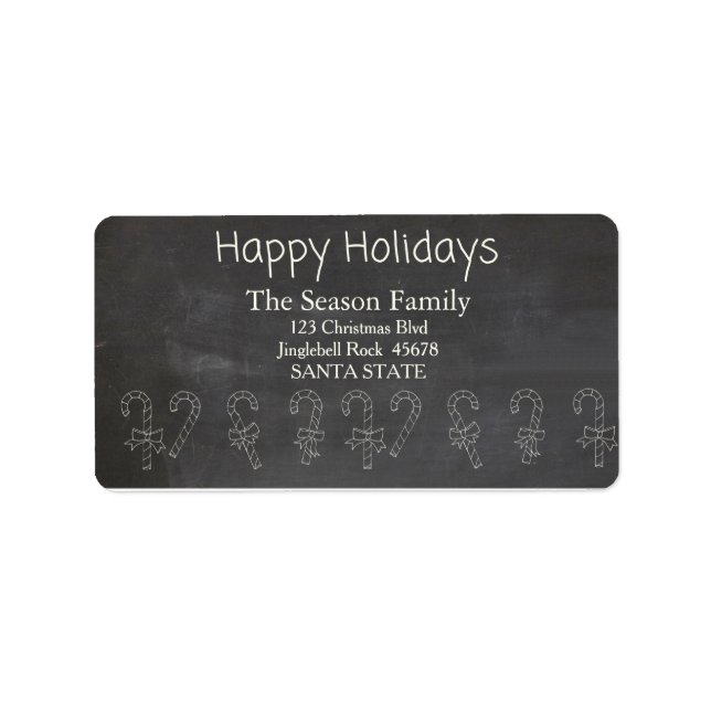 Etiqueta Candy cane chalkboard Happy Holidays address label (Frente)