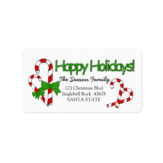 Etiqueta Candy Cane Happy Holidays address label (Frente)