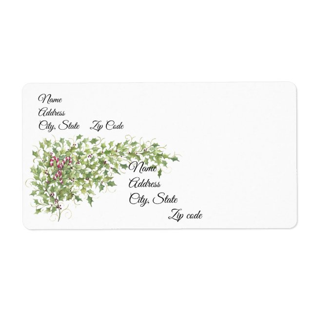 Etiqueta Candy Canes y Holly (Frente)
