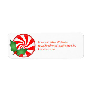 Etiqueta Candy Holly Sprig redondo de menta personalizada