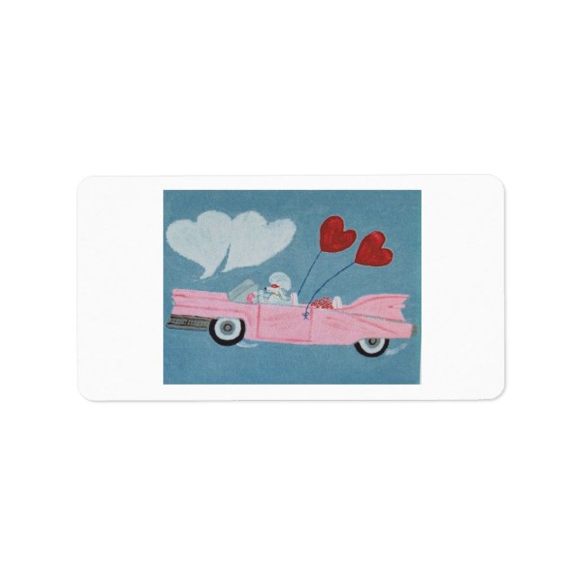 Etiqueta Caniche en convertible rosa (Frente)