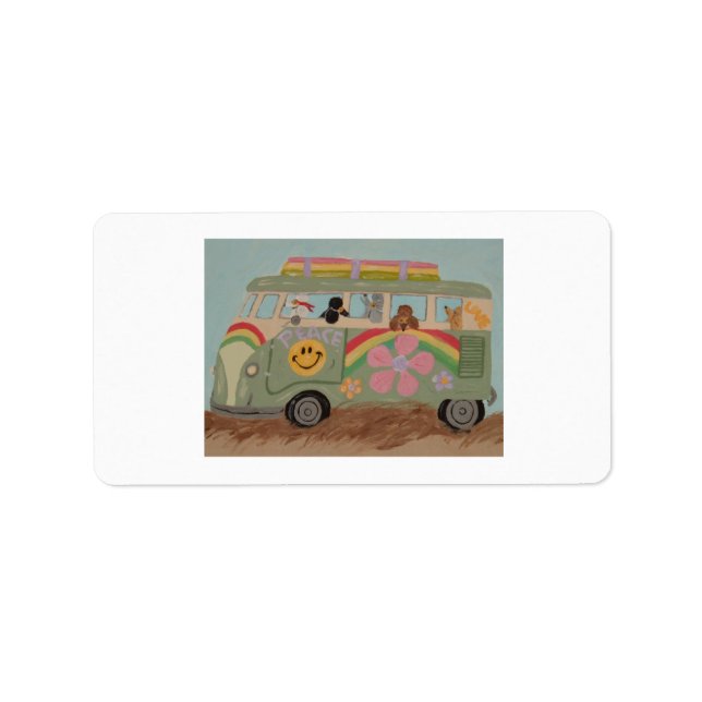 Etiqueta Caniches en furgoneta hippie (Frente)