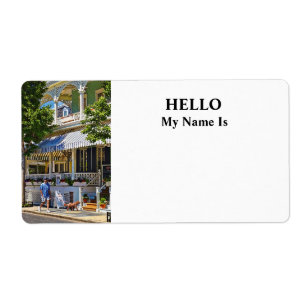 Etiqueta Cape May NJ – Hombre paseando a su Goldendoodle