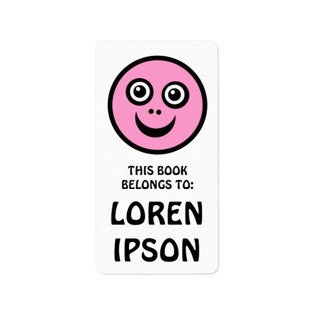 Etiqueta Cara divertida - rosa - lugar del libro (Frente)