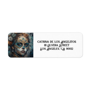 Etiqueta Cara turquesa del Día de los Muertos, personalizab