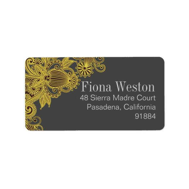 Etiqueta Carbón amarillo Aztec Paisley (Frente)