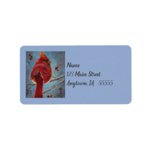 Etiqueta Cardenal Norte Red Bird Berries Watercolor Art