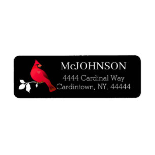 Etiqueta Cardenal Red Bird Rama Snowy Black White Modern