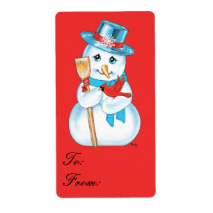 Etiqueta cardinal del regalo del muñeco de nieve