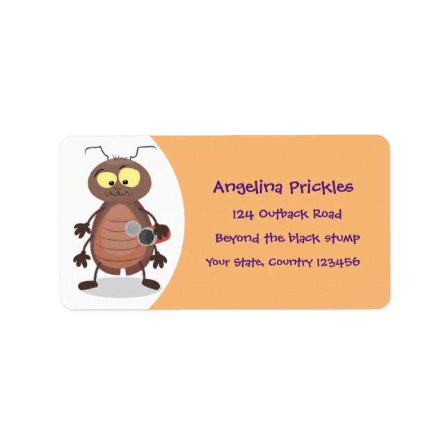 Etiqueta Caricatura divertida de una cucaracha linda (Frente)