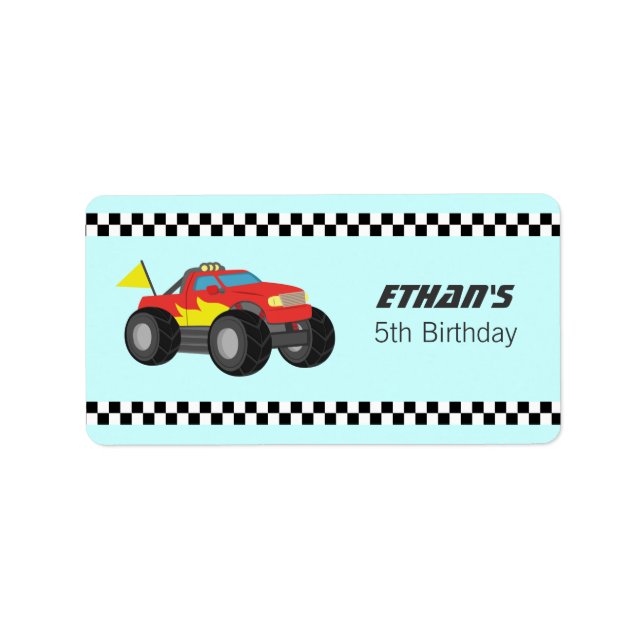 Etiqueta Carreras Fiery Red Monster Truck Fiesta (Frente)