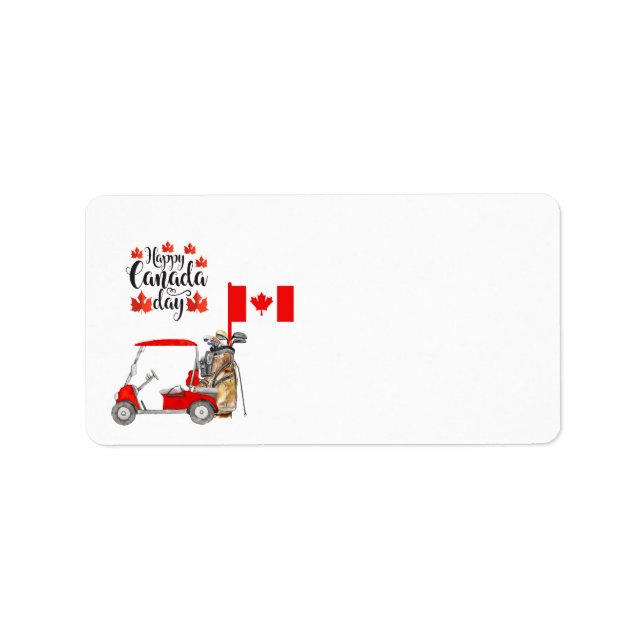Etiqueta Carro de golf con bandera de Canadá para el Día de (Frente)