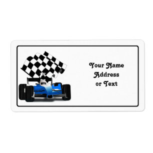 Etiqueta Carro de raza azul con bandera verificada