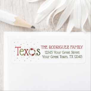Etiqueta Cartas Estampadas de Texas y Corona de Poinsettia