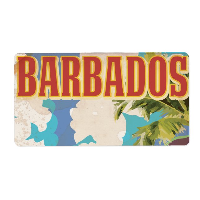 Etiqueta Cartel de viaje a Barbados (Frente)