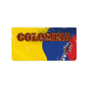 Etiqueta Cartel vintage de guitarra de vacaciones en Colomb