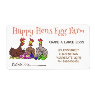 Etiqueta Cartón de huevo personalizado de gallinas graciosa
