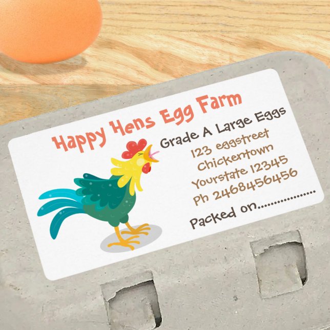 Etiqueta Cartón de huevo personalizado de gallinas graciosa (Something to crow about! these cute egg carton labels will get your product noticed!)