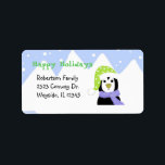 Etiqueta Cartoon Penguin<br><div class="desc">A crisp and cool label for your Christmas cards and letters. A cartoon penguin with snow and ice in cool blue colors behind him.  Customize with your personal information as desired.</div>