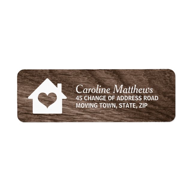 Etiqueta Casa con corazón en madera elegante (Frente)