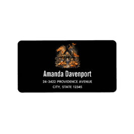 Etiqueta Casa embrujada con calabazas Halloween Black