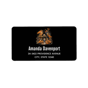 Etiqueta Casa embrujada con calabazas Halloween Black