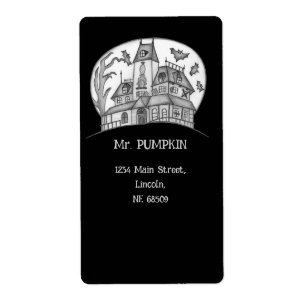 Etiqueta Casa Embrujada y Murciélagos de Halloween 