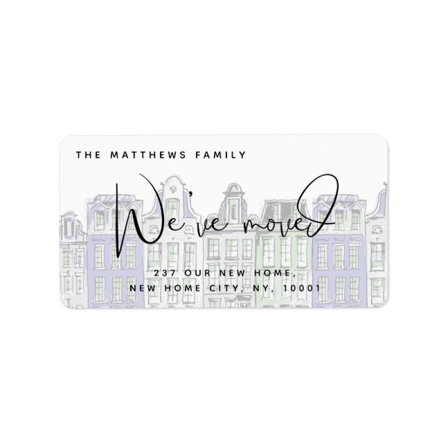 Etiqueta Casas pintadas acuarela nueva dirección de movimie (Frente)