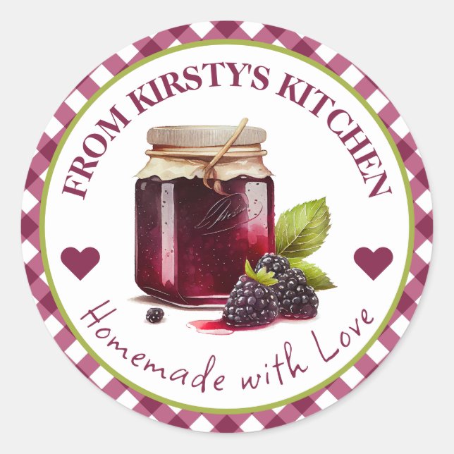 Etiqueta casera Gingham Blackberry Jam (Anverso)