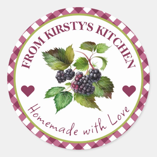 Etiqueta casera Gingham Blackberry Jam (Anverso)