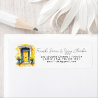 caseta azul amarillo puerta delantera elegante