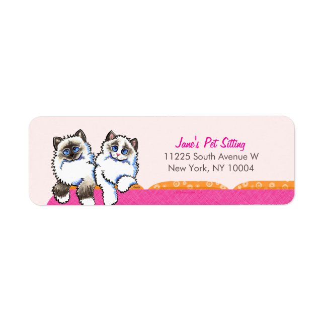 Etiqueta Cat Sitter Business Ragdoll Couch Pink (Frente)