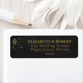 Etiqueta Celestial Gothic Black and Gold Return Address