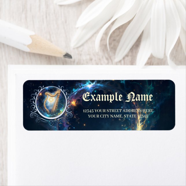 Etiqueta Celestial Harp of the Moonbound Skies.  (In situ)