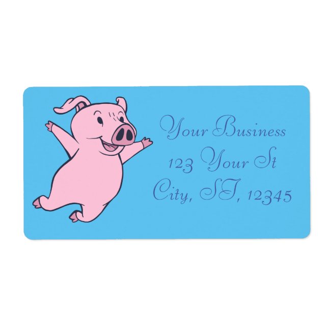 Etiqueta Cerdo rosa feliz saltando Thunder_Cove (Frente)