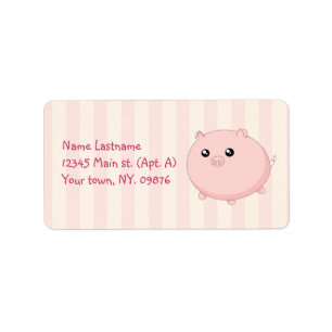 Etiqueta Cerdo rosado rechoncho lindo de Kawaii
