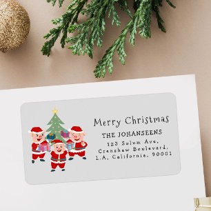 Etiqueta Cerdos de Navidad de dibujos animados retro encant