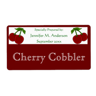 Etiqueta Cerezas gemelas enmarcadas en comida casera roja