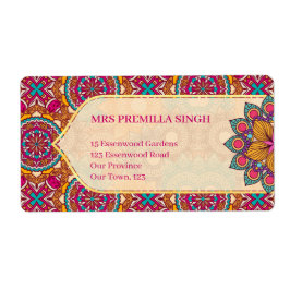 Etiqueta Cerise mandala rangoli patrón étnico vibrante