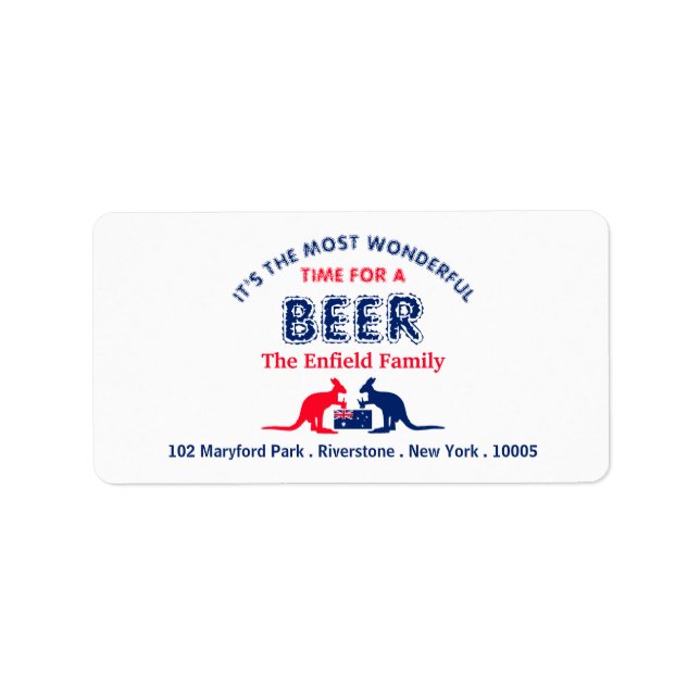 Etiqueta Cerveza canguro, bandera australiana, Navidades (Frente)