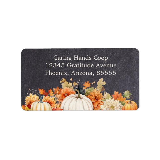 Etiqueta Chalkboard Fall Pumpkin Floral Friendsgiving Year (Frente)