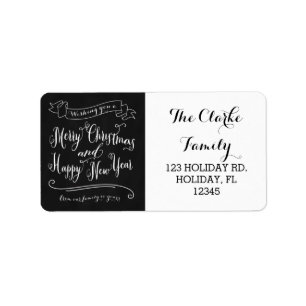 Etiqueta Chalkboard Feliz Navidad y Feliz Año Nuevo
