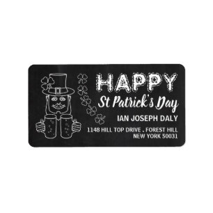 Etiqueta Chalkboard Leprechaun, Día de San Patricio