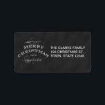 ETIQUETA CHALKBOARD MERRY CHRISTMAS HOLIDAY GREETING<br><div class="desc">BLACK CHALKBOARD MERRY CHRISTMAS Y UNA FELIZ FESTIVA FESTIVIDAD DE AÑO NUEVO QUE RECUERDA LAS ETIQUETAS DE DIRECCIÓN DE REGRESO. ELke Clarke© Póngase en contacto con la tienda para ver otros colores. Productos que coincidan en la tienda. Perfecto para enviar sus saludos de vacaciones.</div>